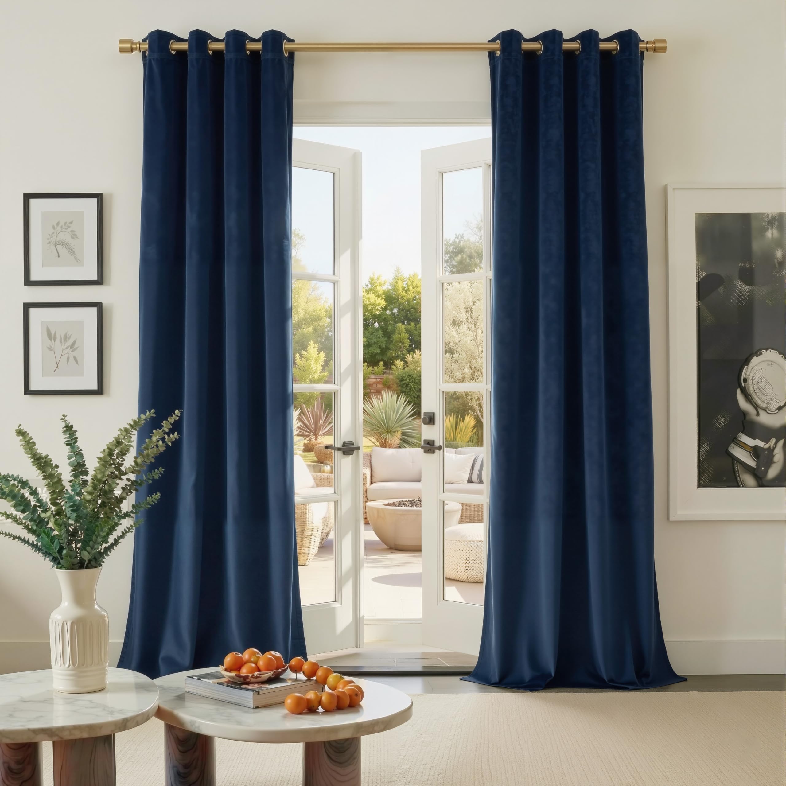 PONY DANCE Navy Blue Velvet Curtains - 52x84 Inches Thermal Blackout Curtains Eyelet Soundproof & Room Darkening Window Treatment for Living Room/Bedroom, Velvet Panels Set of 2