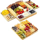 Large Charcuterie Board Set with Knife Set, 12.6" × 11.2" Square Fruit Tray, Bamboo Cheese Platter (Double-Drawer), Great for Group Gatherings, House Warming Gifts New Home, Birthday Gifts for Women