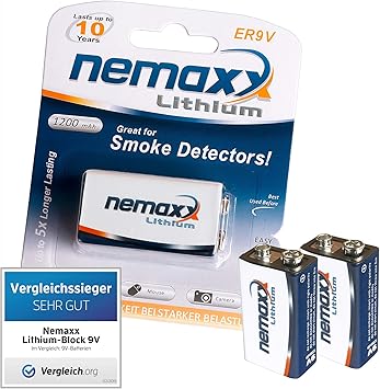 2X Nemaxx batería de 9 voltios de Litio para detectores de Humo con 10 años de duración: Amazon.es: Electrónica