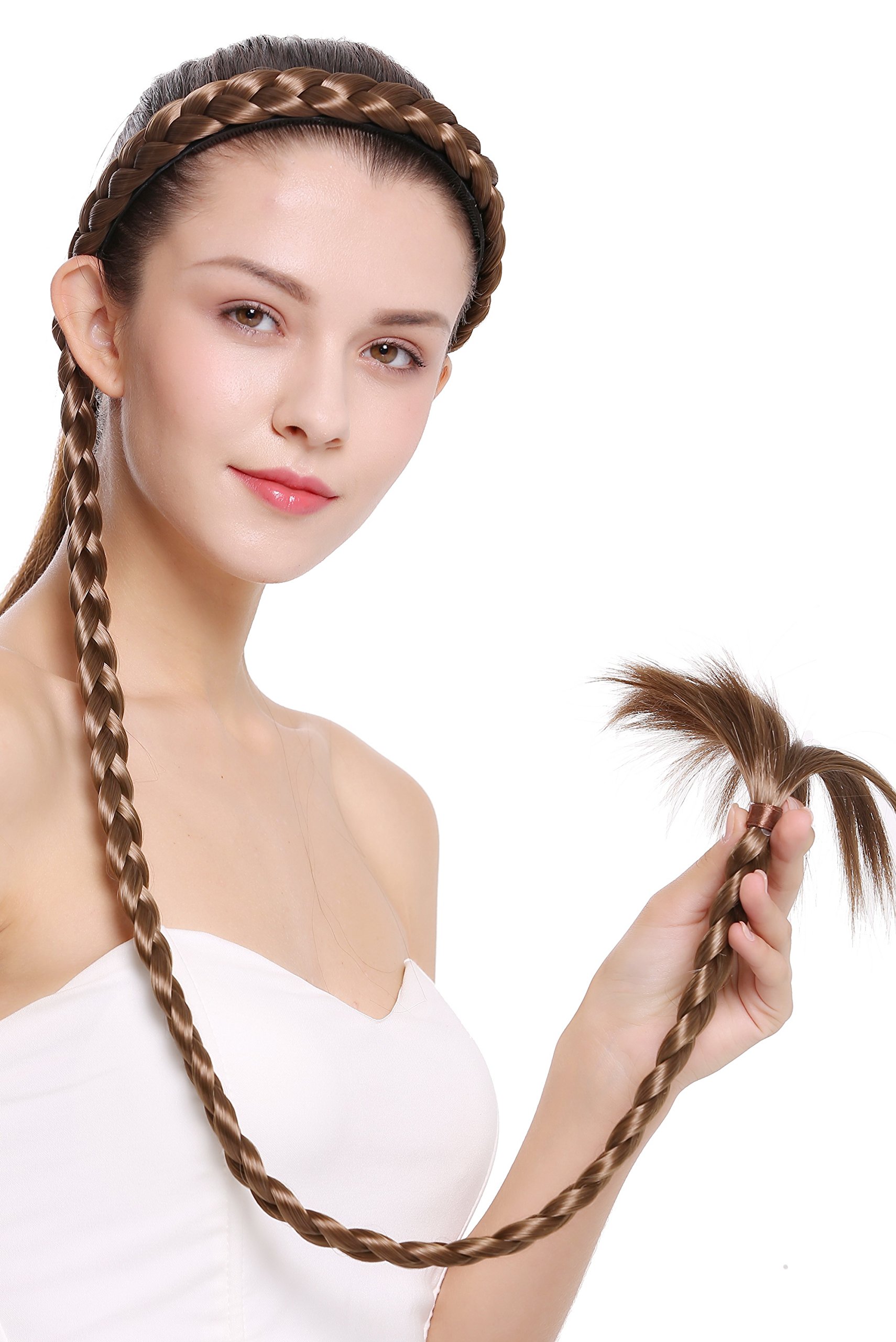 WIG ME UP - N1038-12 hairpiece plat plaited to Alice band very long livery brown light brown 37,5 inches