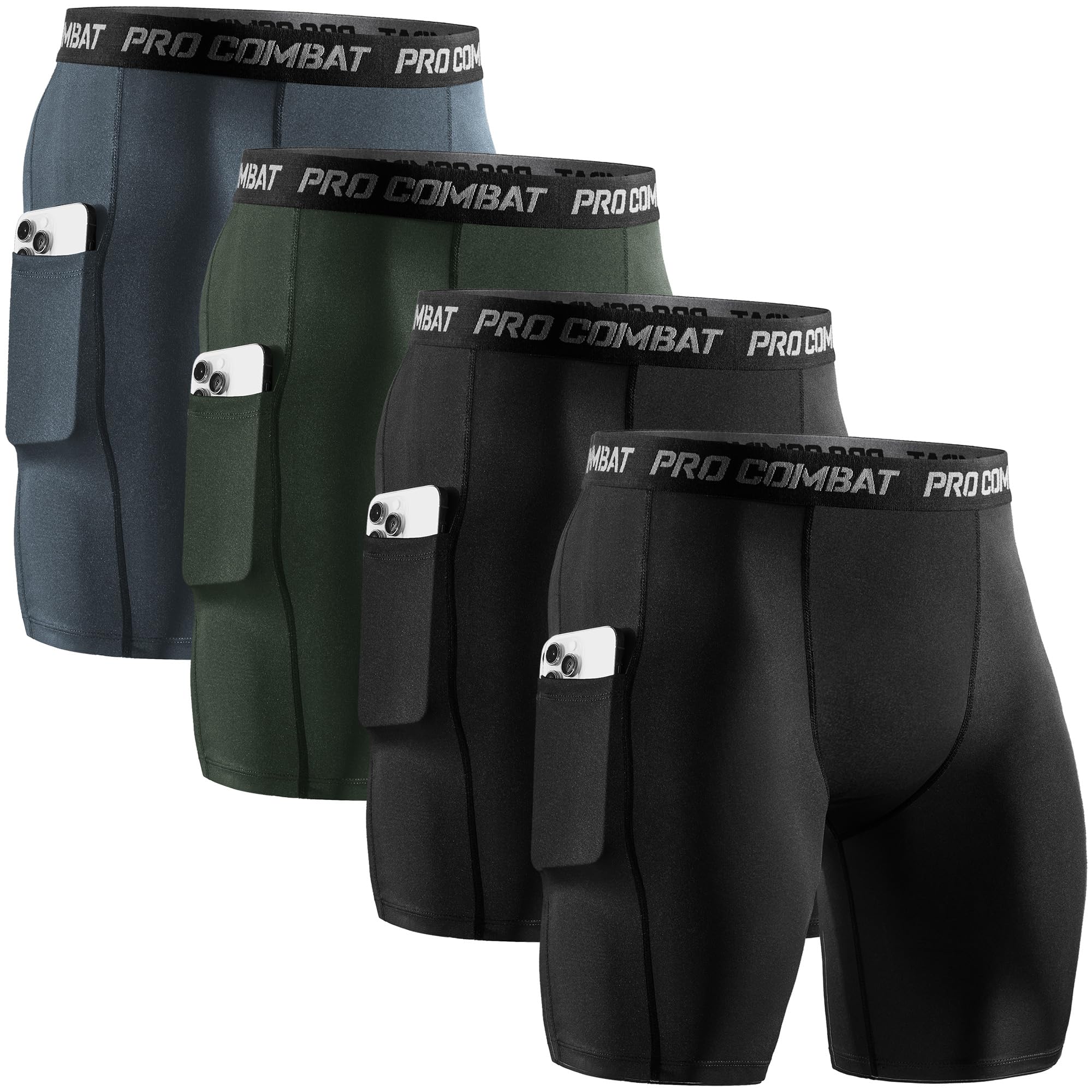 Niksa 2/4 Pack Compression Shorts Men with Pocket, Spandex Running Shorts Sport Athletic Workout Performance Underwear Image