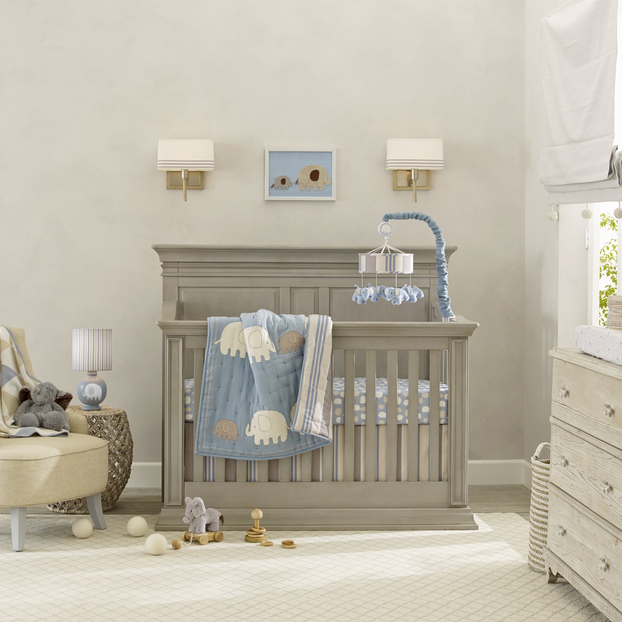 Lambs & Ivy Elephant Tales 6Piece Crib Bedding Set Blue/Grey/Cream