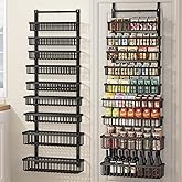 POKIPO 9 Tier Over The Door Pantry Organizer, 2 in 1 Wall Mount or Hanging Spice Rack with Adjustable Basket, Seasoning Organizer and Storage for Kitchen Cabinet Closet Bathroom