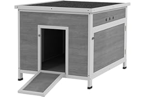 PawHut Duck Coop, Wooden Chicken House Rabbit Hutch with Openable Roof, Removable Floor, Double Doors, Ramp, Duck House for 3-6 Chickens, Geese, 30" x 38" x 30"