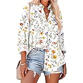 Zeagoo Womens Button Down Shirts Oversized Long Sleeve Floral Printed Blouses Casual Work Tops Drop Shoulder Outfit Clothes