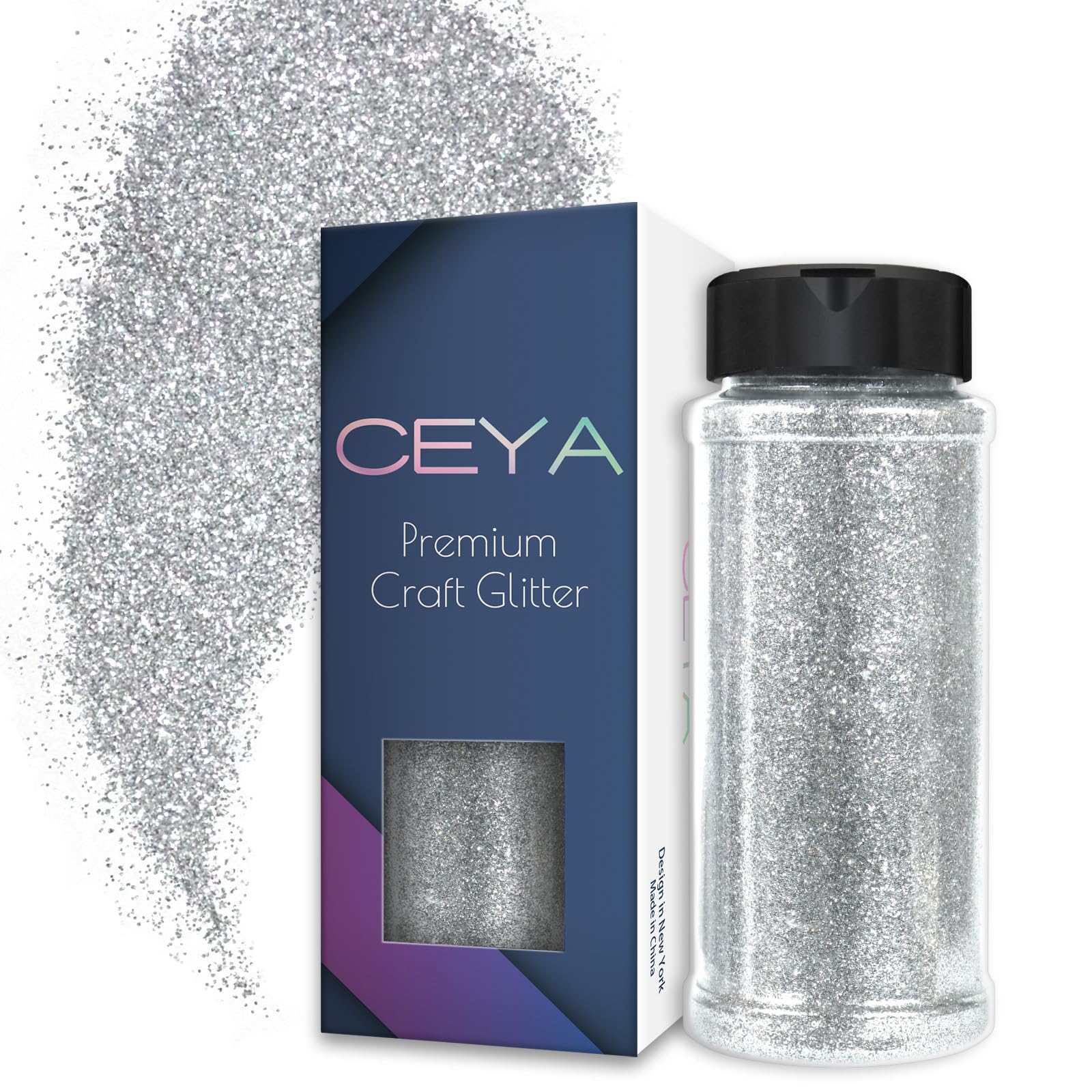 Ceya 3.5oz/ 100g Ultra Fine Glitter Powder Silver Glitter 1/128” 0.008” 0.2mm for Slime Epoxy Resin Craft Tumbler Jewelry Nail Art Festival Makeup Scrapbook Painting Wedding Cards