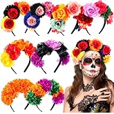 Zeyune Mexican Flower Headband, Day of The Dead Crown, Bright Color, 8 Pcs | Rose Floral Headband for Women, Fiesta Headpiece for Fiesta Halloween Costume Party, Colorful Mexican Hair Accessories