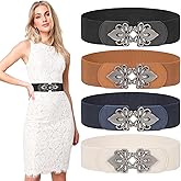 LEACOOLKEY 4 Pack Women Wide Elastic Waist Belt for Dress Plus Size Vintage Stretch Belt Retro Buckle 2.36" Width