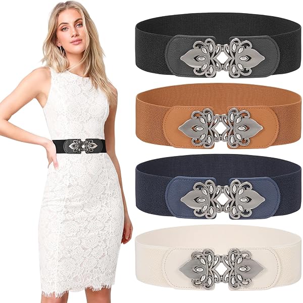 7826 6 Pieces Elastic Belt Stretchy Vintage Waist With Metal Buckle Wide Stretchy Vintage Waist Belt with Metal Buckle Womens  main image 4