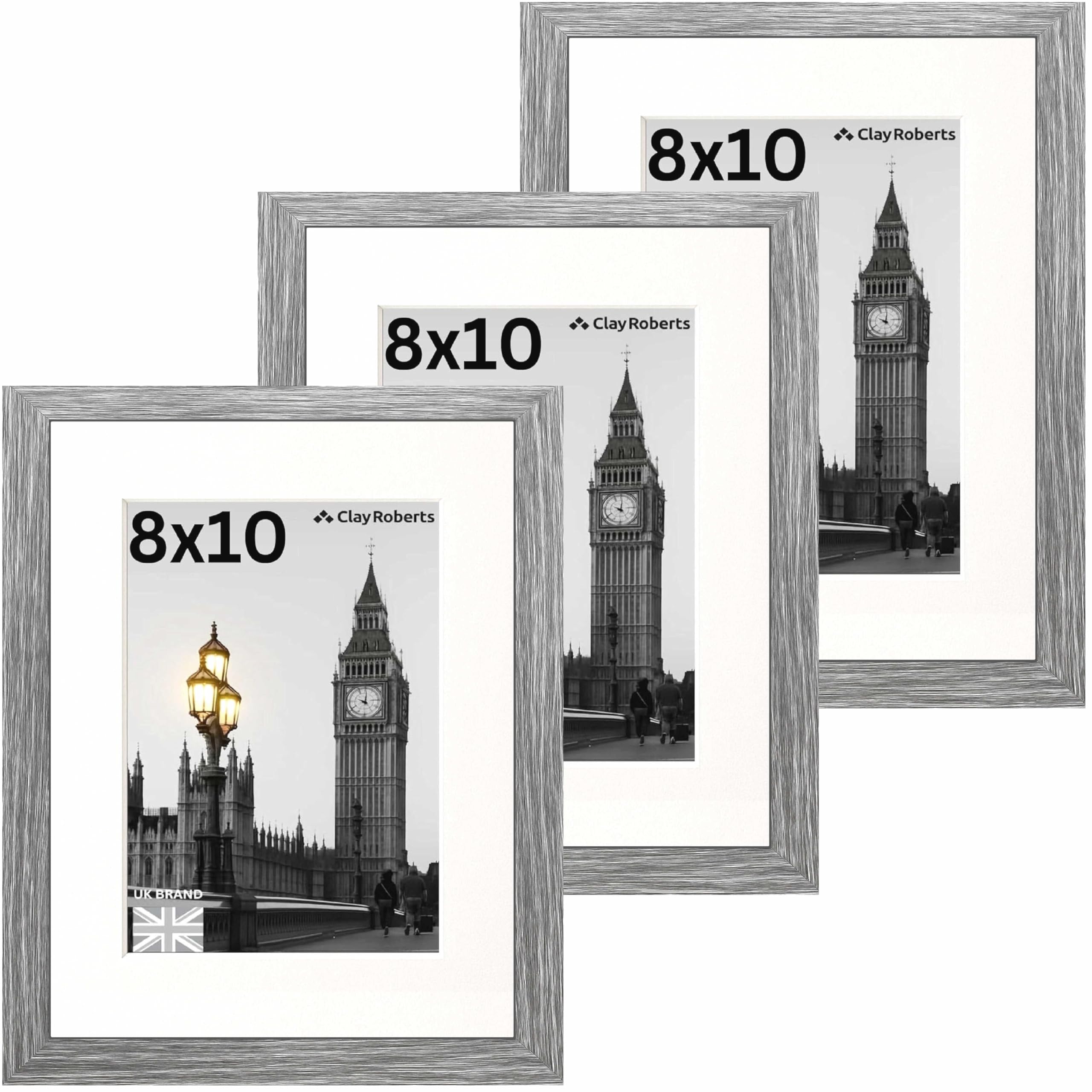 Picture Frame 8 x 10, Light Grey, Pack of 3, Freestanding and Wall Mountable, 20 x 25 cm, 10x8 Picture Frames, Grey 8x10 Photo Frames, 8x10 Photo Collage Gallery Display