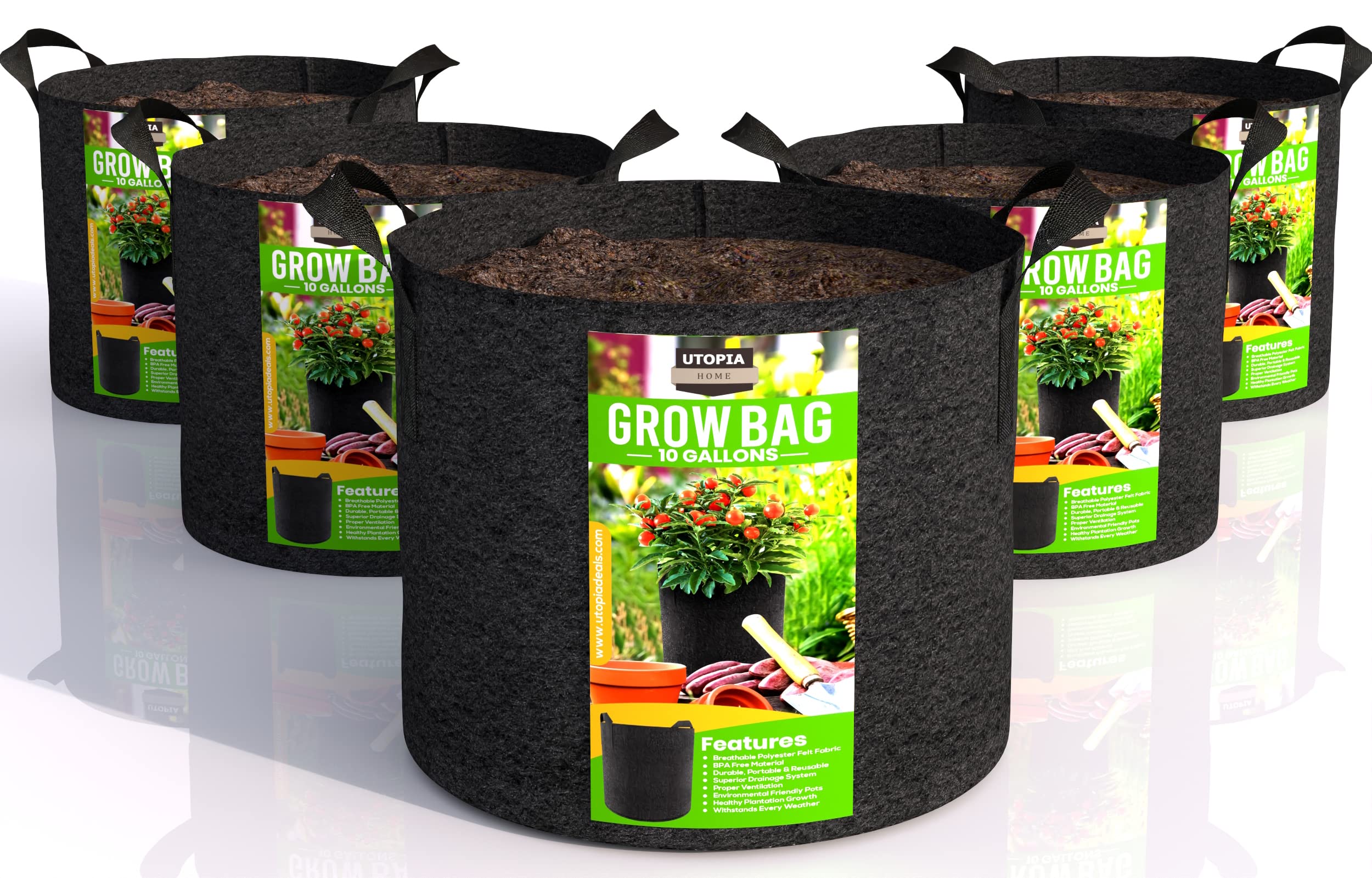 Photo 1 of **MISSING ONE BAG - 4 PACK**Utopia Home 5 Pack 10 Gallon Grow Bags, 300G Thickened Nonwoven Plant Fabric Pots for Outdoor, Grow Pots, Garden Plant Bags, Aeration Fabric Planters for Fruits, Vegetables and Flowers