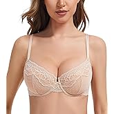 DotVol Women's Sexy Sheer Balconette Unlined See Through Lace Underwire Everyday Bra