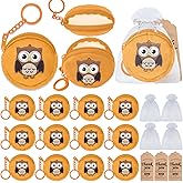Elecrainbow 36 Pack Owl Change Purses Set Include 12 Wallets with Keyring,12 Thank You Tags and 12 Organza Bags for Woodland Forest Animals Party,Thanksgiving,Baby Shower,Birthday Party, Khaki