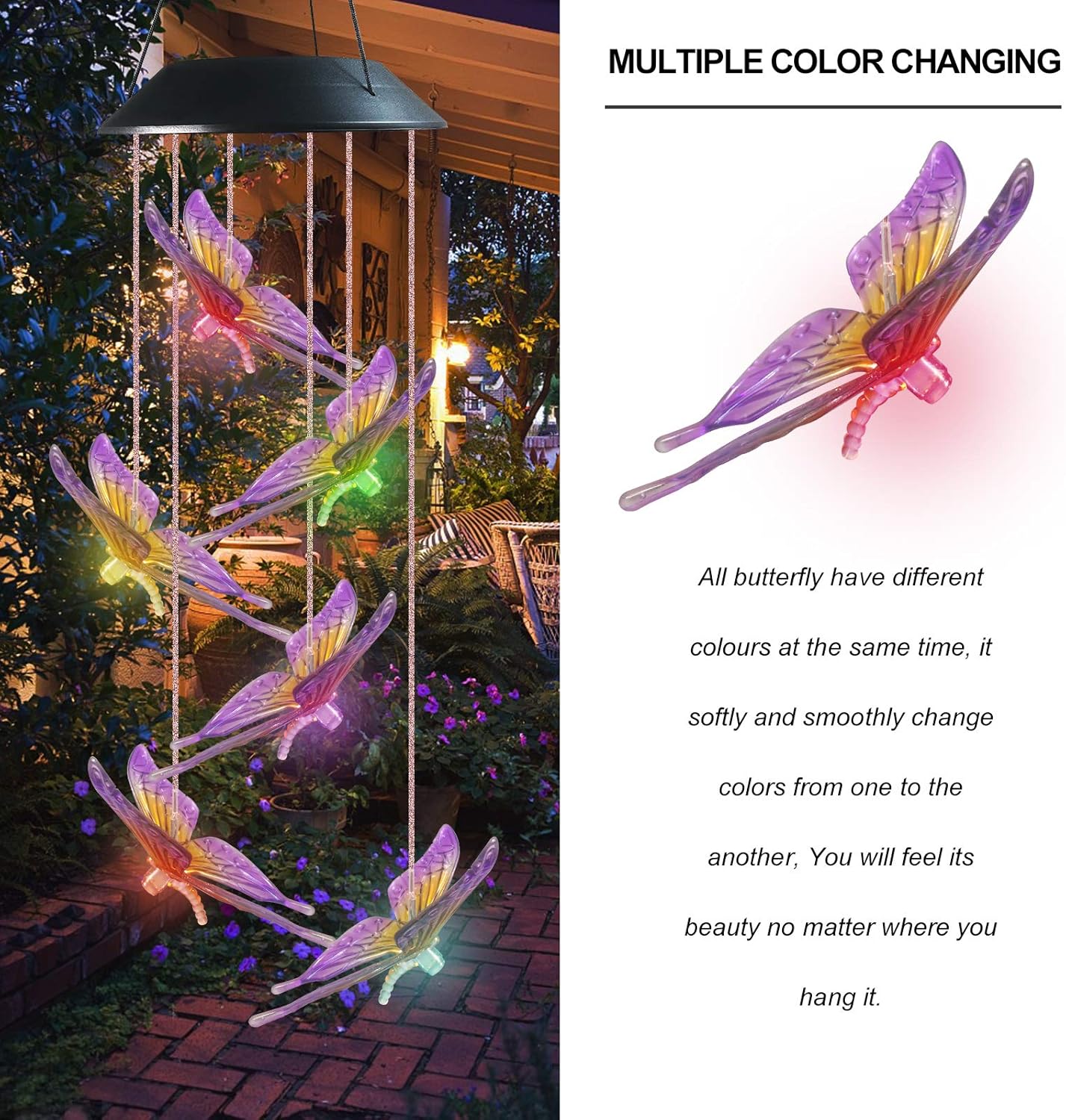 Famiry Solar Butterfly Wind Chimes for Outside, Wind Chimes Colors Changing Six Butterfly Waterproof LED Solar Light, Outdoor Decor for Garden, Patio, Yard, Home(Purple Yellow Butterfly) : Garden & Outdoor