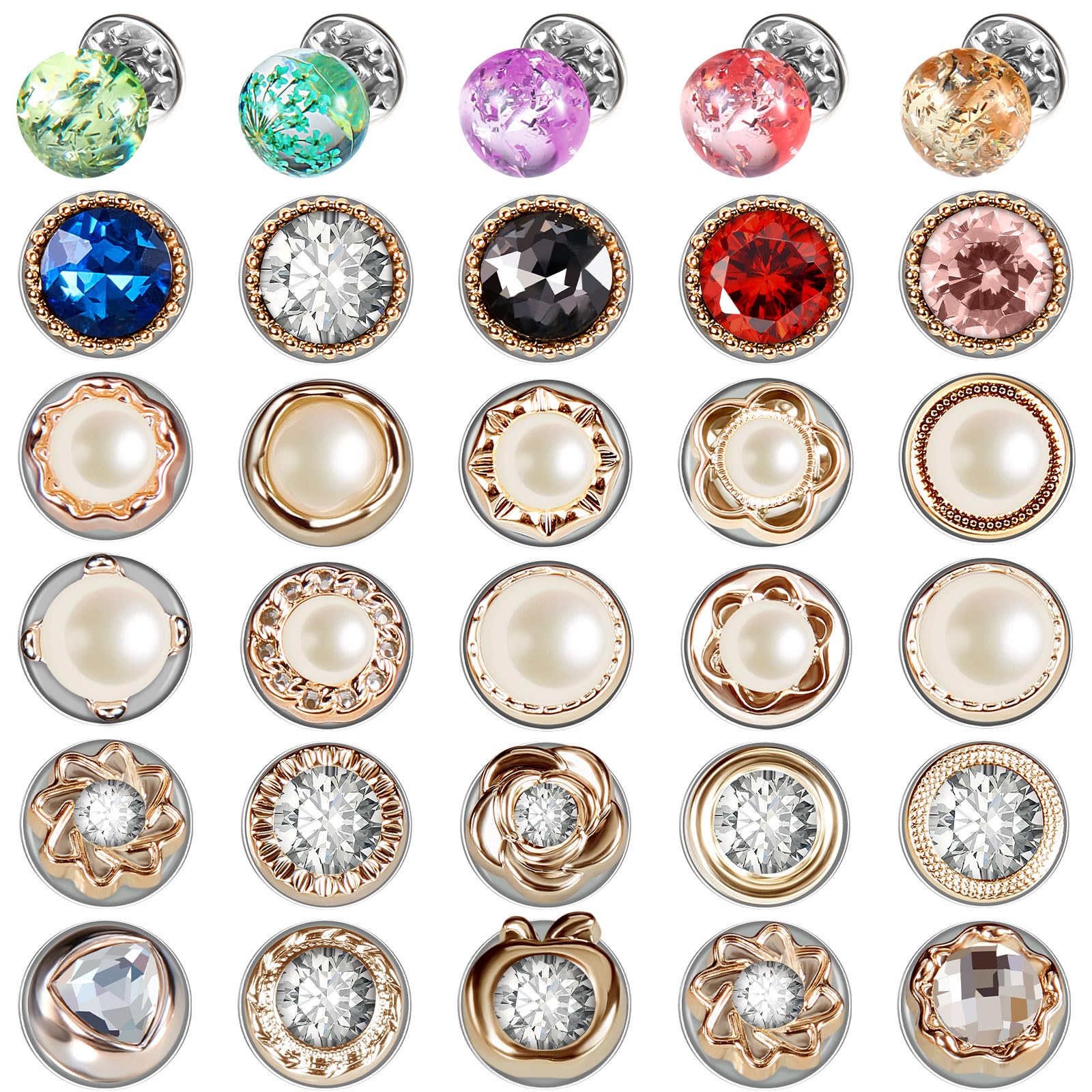 WILLBOND 30 Pcs Women Shirt Brooch Pin Buttons Cover up Brooch Pins Safety Invisible Buttons Retro Style Exposure Prevention for Women Dress Clothes Cardigan Lightweight and Portable