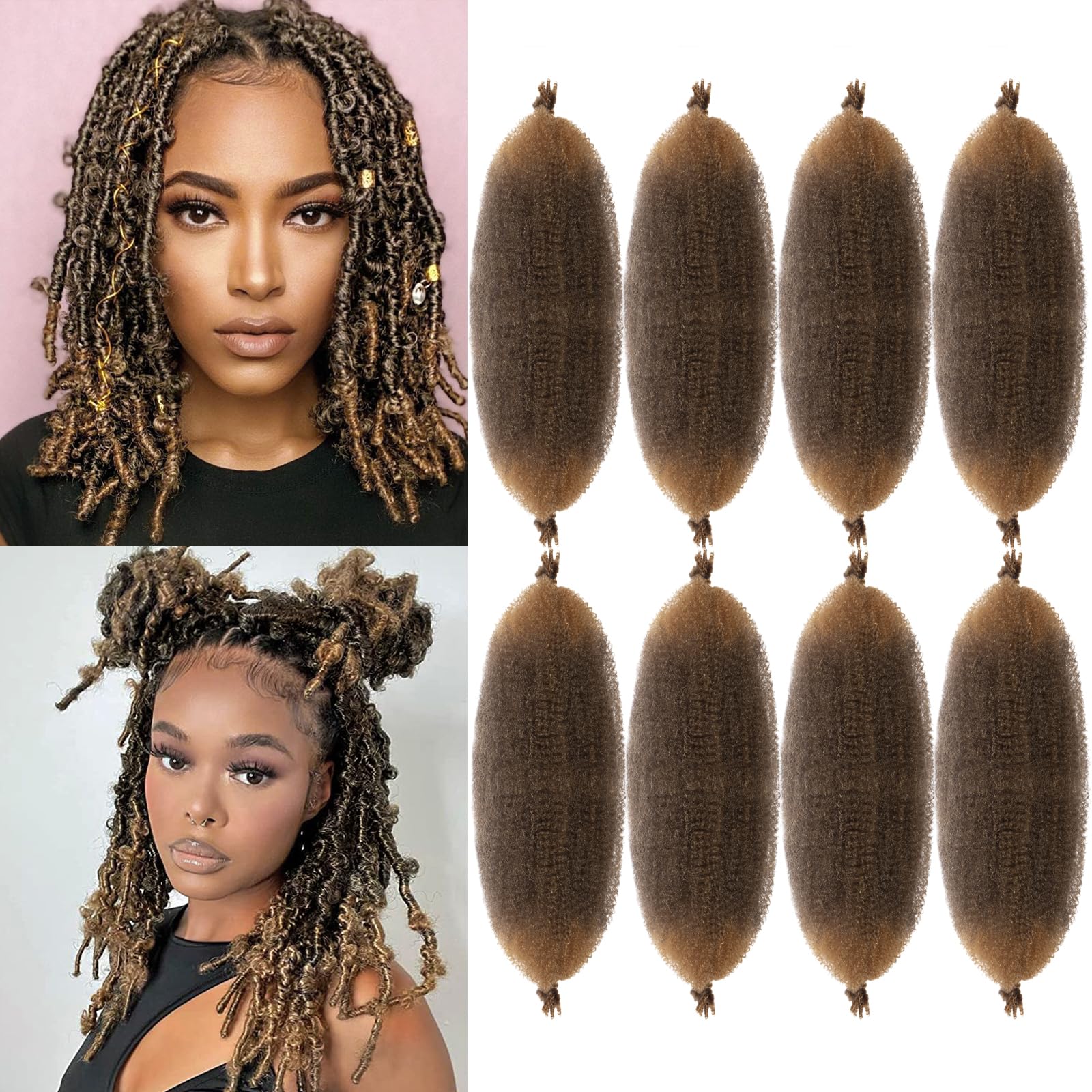 Springy Afro Twist Hair Pre Fluffed Marley Twist Braiding Hair Spring Twist Hair Wrapping Hair (4/27, 16 inch(Pack of 8)) — image 1