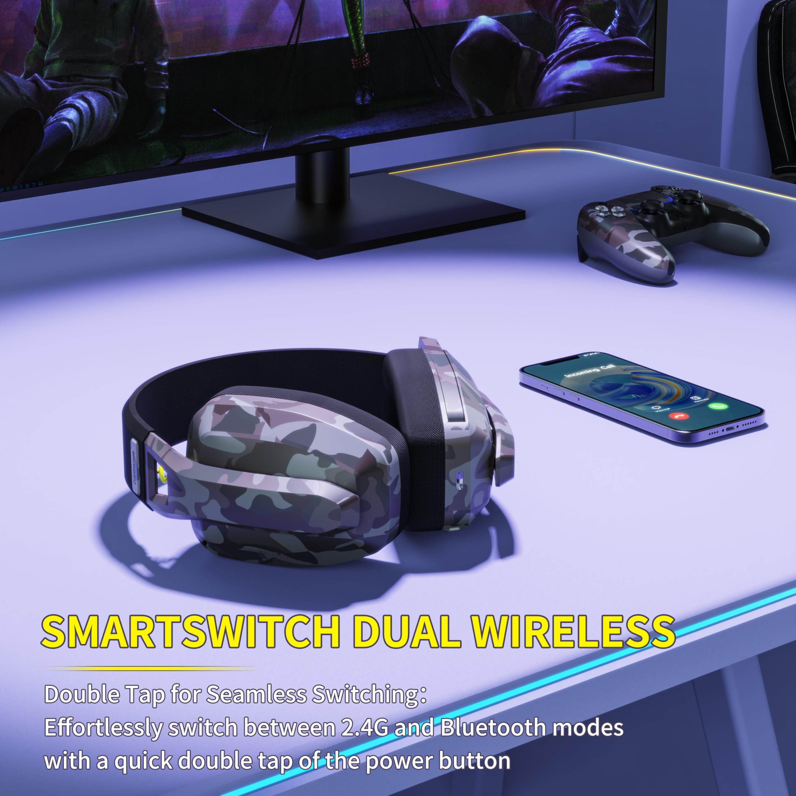 BINNUNE BW06 Wireless Gaming Headset with Mic for PC,PS4