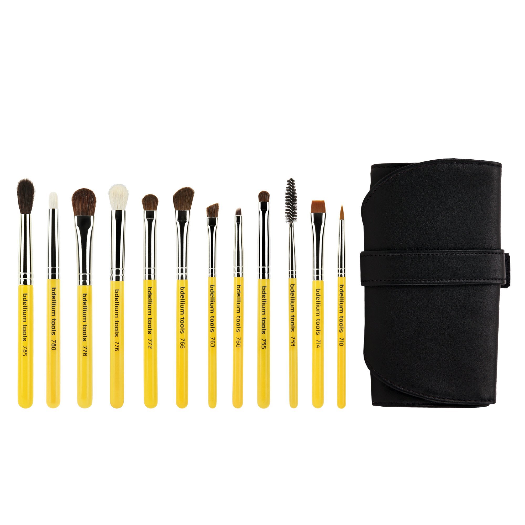Bdellium Tools Professional Antibacterial Makeup Travel Line Eyes Brush Set with Roll Up Pouch Pack of 12