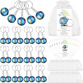 LIUBUJINGYING 48 Pack Globe Keychains 1" Planet Earth Keyrings Bulk Mini Backpack Hook Earth Day Gifts Decor with Cards Organza Bags,Hanging Globe Pendant for Educational Tool Back to School Supplies