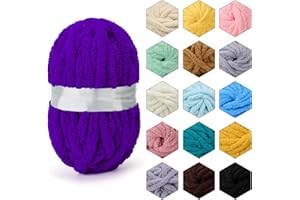 ERLYEEN Chenille Chunky Yarn Super Bulky Soft Thick Fluffy Jumbo Giant Washable Polyester Big Yarn DIY for Arm Knit Blanket Cushion Bed Sofa Home Decor,Purple,0.55LB