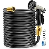 Garden Hose Non-Expandable 50ft, Outdoor and Garden Flexible Water Hose with 10 Function Nozzles, Portable, Kink-Free, Rust Proof, Lightweight Hose for Yard, Car Wash, Lawn, Camper, Easy to Store