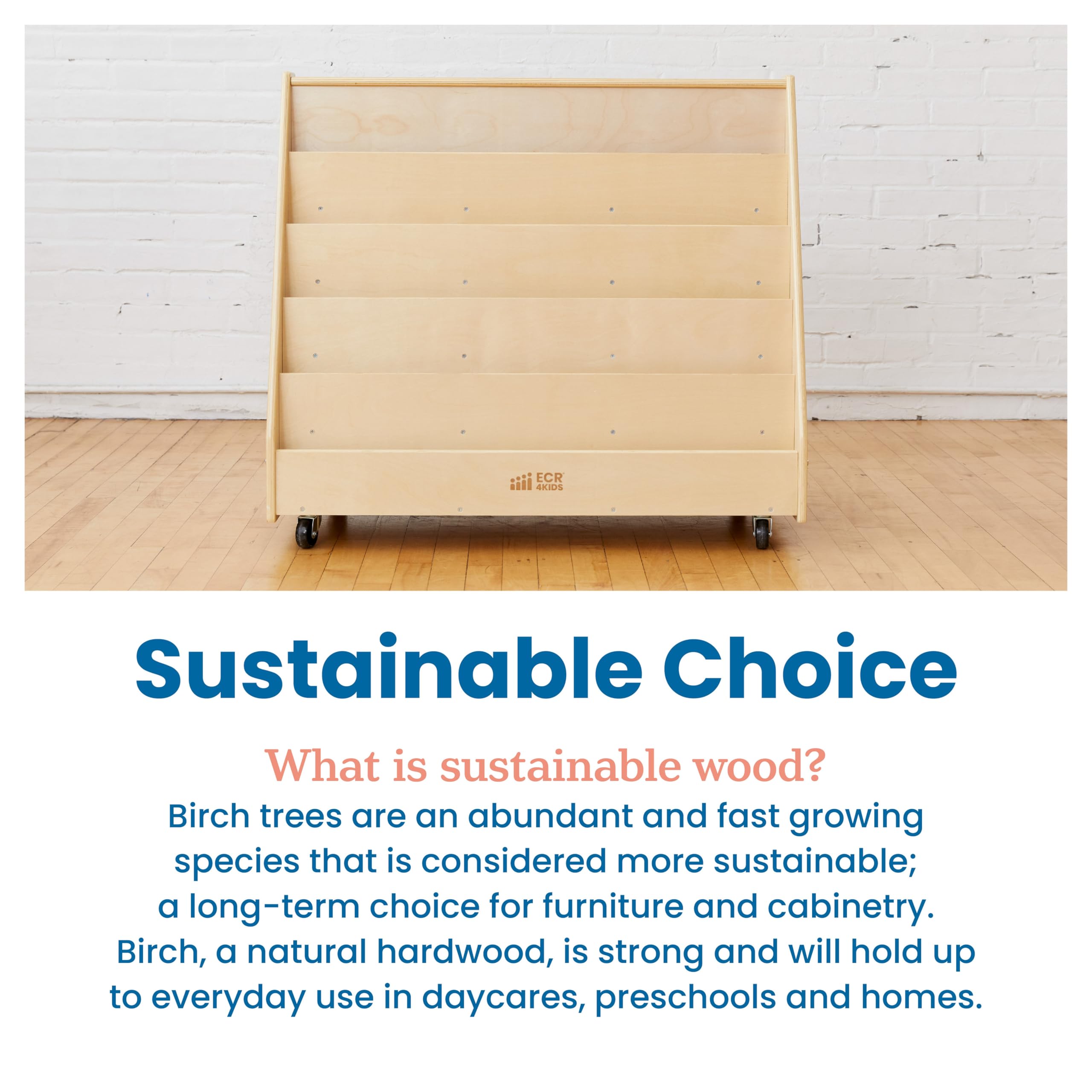 ECR4Kids Double-Sided Mobile Book Display, Classroom Bookshelf, Natural