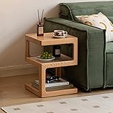 YESWOOD Solid Wood Side Table, Small End Table for Living Room Bedroom, Wooden Nightstand Bedside Table, 3-Tier Open Shelf Night Stand, Modern Accent Table for Sofa &amp; Couch(Natural, 15.74"D x 21.65"H)