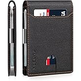RUNBOX Slim Wallets for Men - Leather Money Clip Mens Wallet - RFID Blocking Front Pocket Bifold Wallet - Thin Credit Card Holder with Gift Box