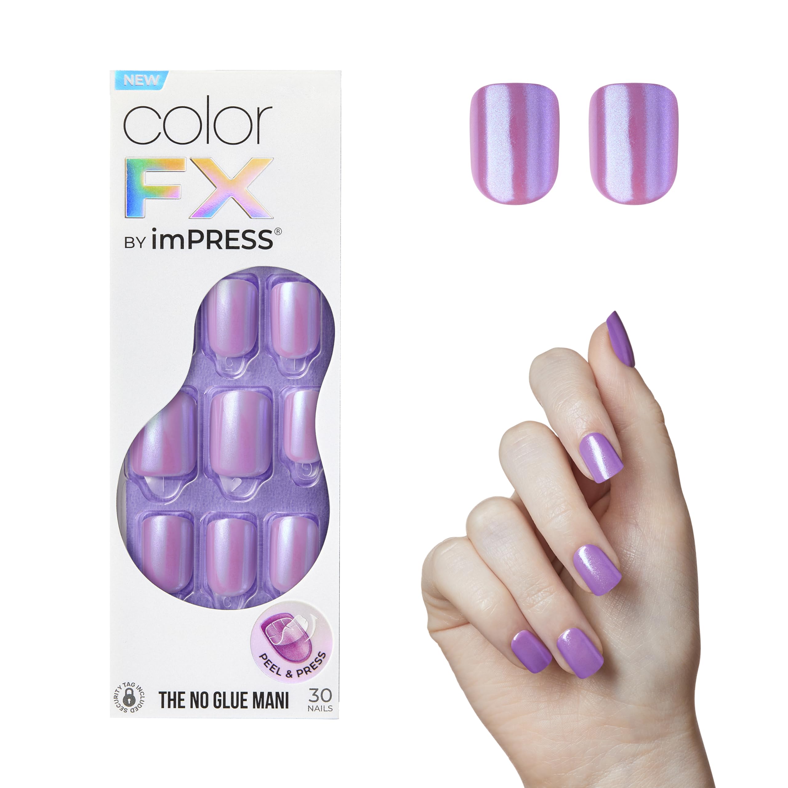 KISS imPRESS No Glue Mani Press-On Nails, Color FX, 'Wonder', Dark Purple, Short Size, Squoval Shape, Includes 30 Nails, Prep Pad, Instructions Sheet, 1 Manicure Stick, 1 Mini File