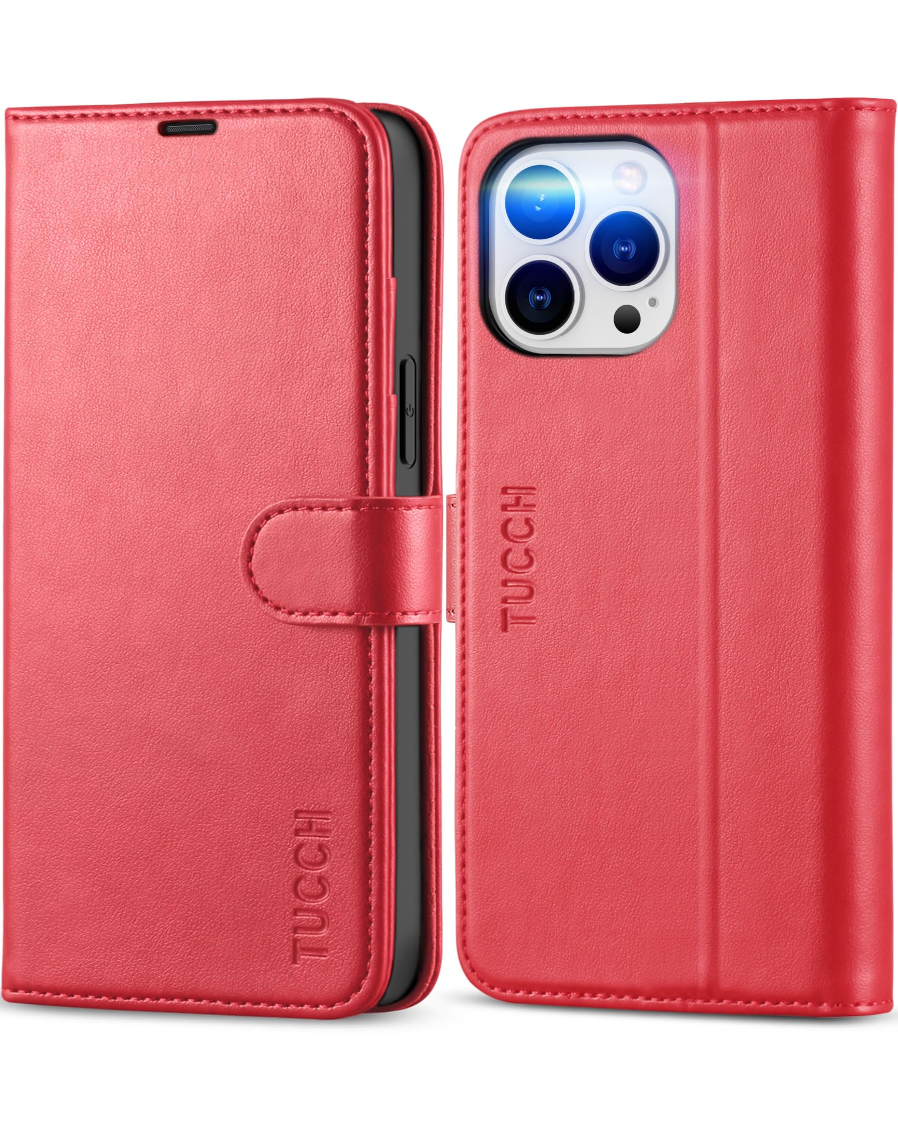 Photo 1 of TUCCH Case for iPhone 13 Pro Max Wallet Case, Magnetic PU Leather Stand Flip Folio Phone Cover with TPU Protective Inner Shell, RFID Blocking Card Slots Compatible with iPhone 13 Pro Max, Red