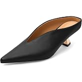 Heisnemca Womens High Heels Mules Low Closed Pointed Toe Slide Sandals Slip On Pump Heels Dress Office Work Shoes