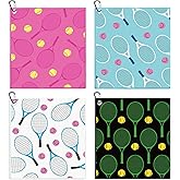 JarThenaAMCS 4 Pcs Tennis Towels with Carabiner Clip Pink Blue White Black Tennis Ball Racket Absorbent Hand Sweat Towels for Team Sports Fast Drying Accessories, 15 x 17 Inch