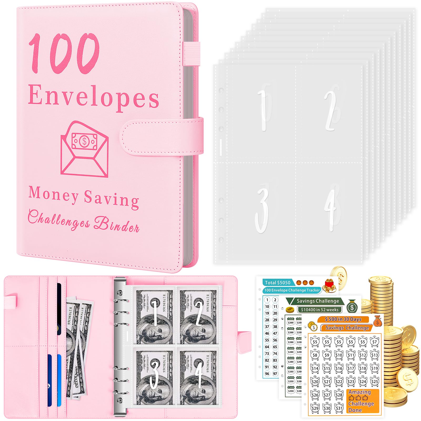 thumbnail image 2 of Faccito 100 Envelope Money Saving Challenge Kit, Money Challenge Envelopes And Box 2 of 12