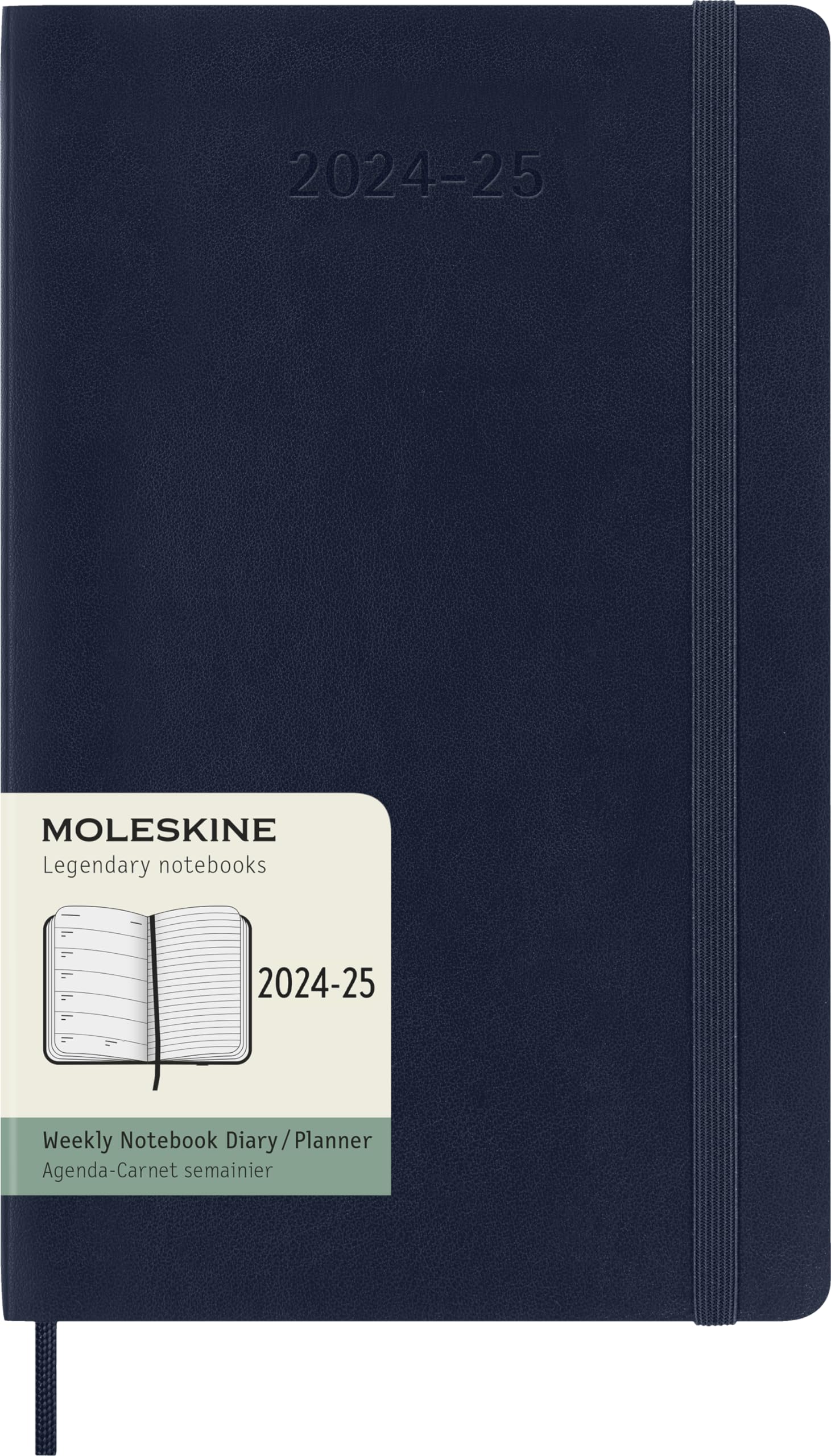 Moleskine Weekly Planner 2024-2025, Weekly Planner 18 Months 2025, With Space For Notes, With Soft Cover And Elastic Closure, Large Format 13 x 21 cm, Color Sapphire Blue
