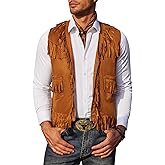 COOFANDY Men's Western Cowboy Vest Casual Fringe Hippie Costume V Neck Zipper Suede Leather Waistcoat