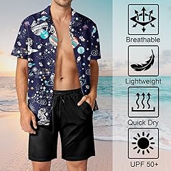 HUGLAZY Astronaut Space Hawaiian Shirts for Men