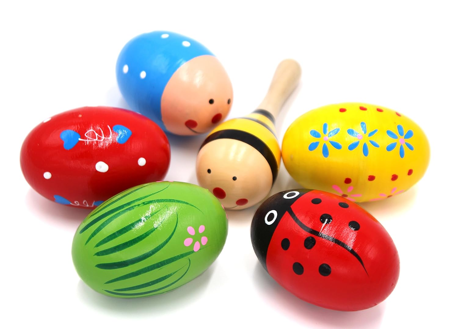 Set of 6 5PCS Colorful Adorable Wooden Egg Maracas Music Percussion