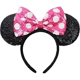 UNSPAZ Mouse Ears Headbands, Sequin Mouse Ears for Women Girls Boys, Shiny Bow Headband for Cosplay Party Decorations Hair Accessories (Pink)