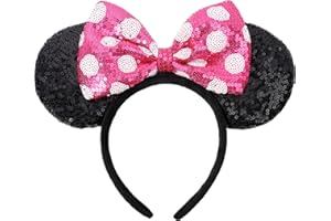UNSPAZ Mouse Ears Headbands, Sequin Mouse Ears for Women Girls Boys, Shiny Bow Headband for Cosplay Party Decorations Hair Accessories (Pink)
