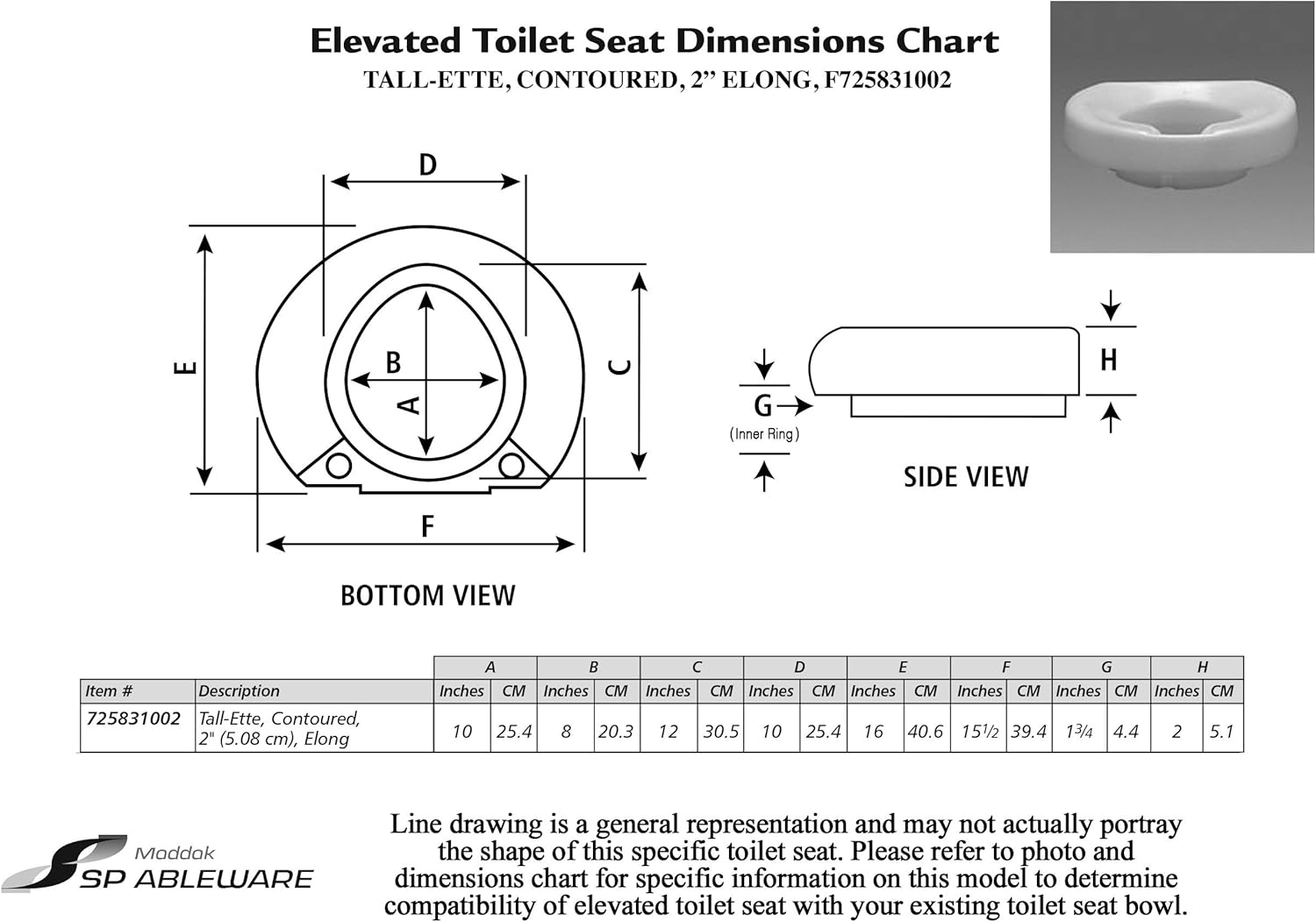 SP Ableware Maddak Tall-Ette 2-Inch Elevated Toilet Seat Compatible with Elongated and Standard Toilets (725831002): Health & Personal Care