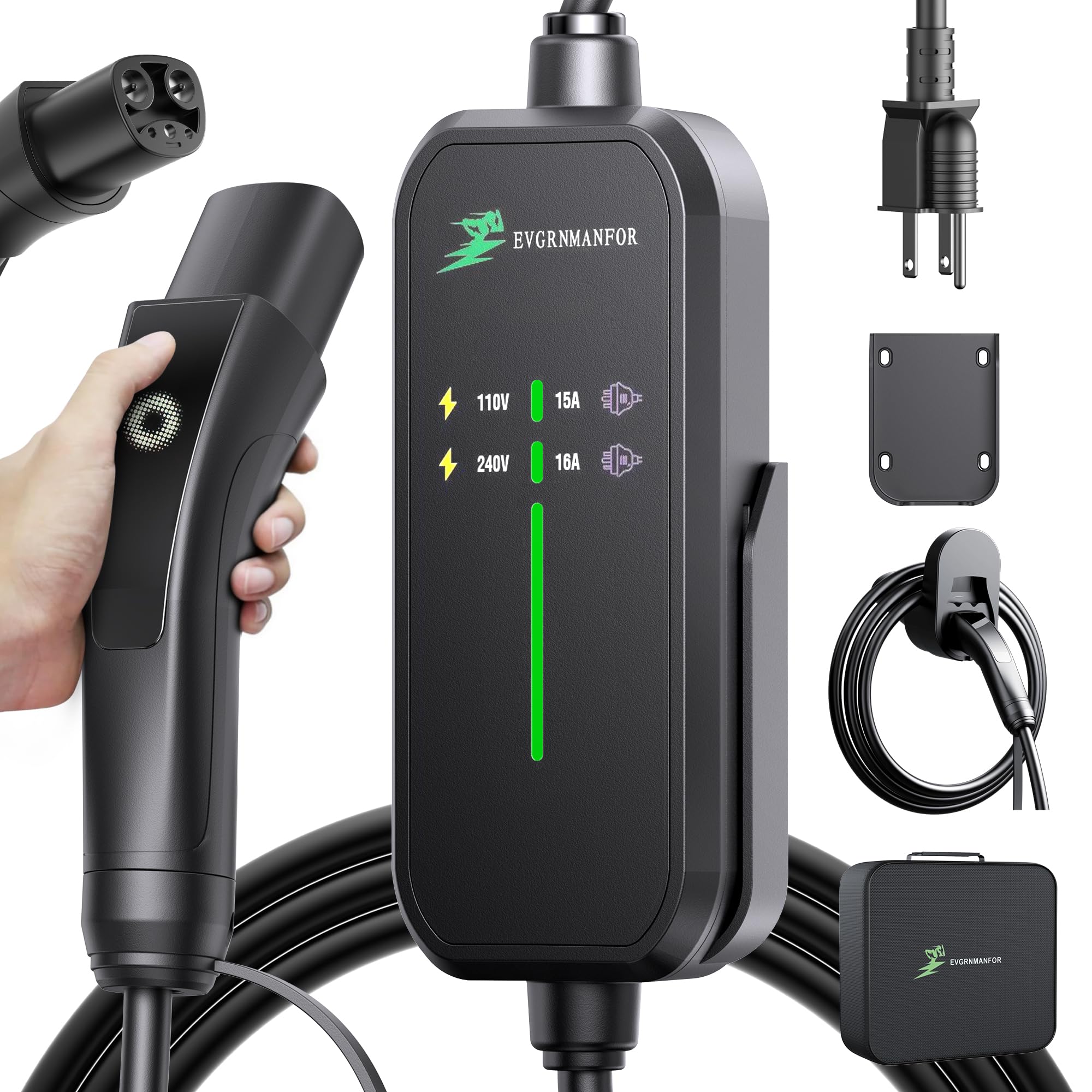 Photo 1 of 16A Level 1/2 Tesla Charger, 25ft 120V/240V Tesla Mobile or Home Charger with LED Indicator, Ip67/Ip65,16A 240V Nema 6-20 Plug & 15A 120V Nema 5-15 Adapter, NACS Wall Connector for Tesla Model X/Y/3/S