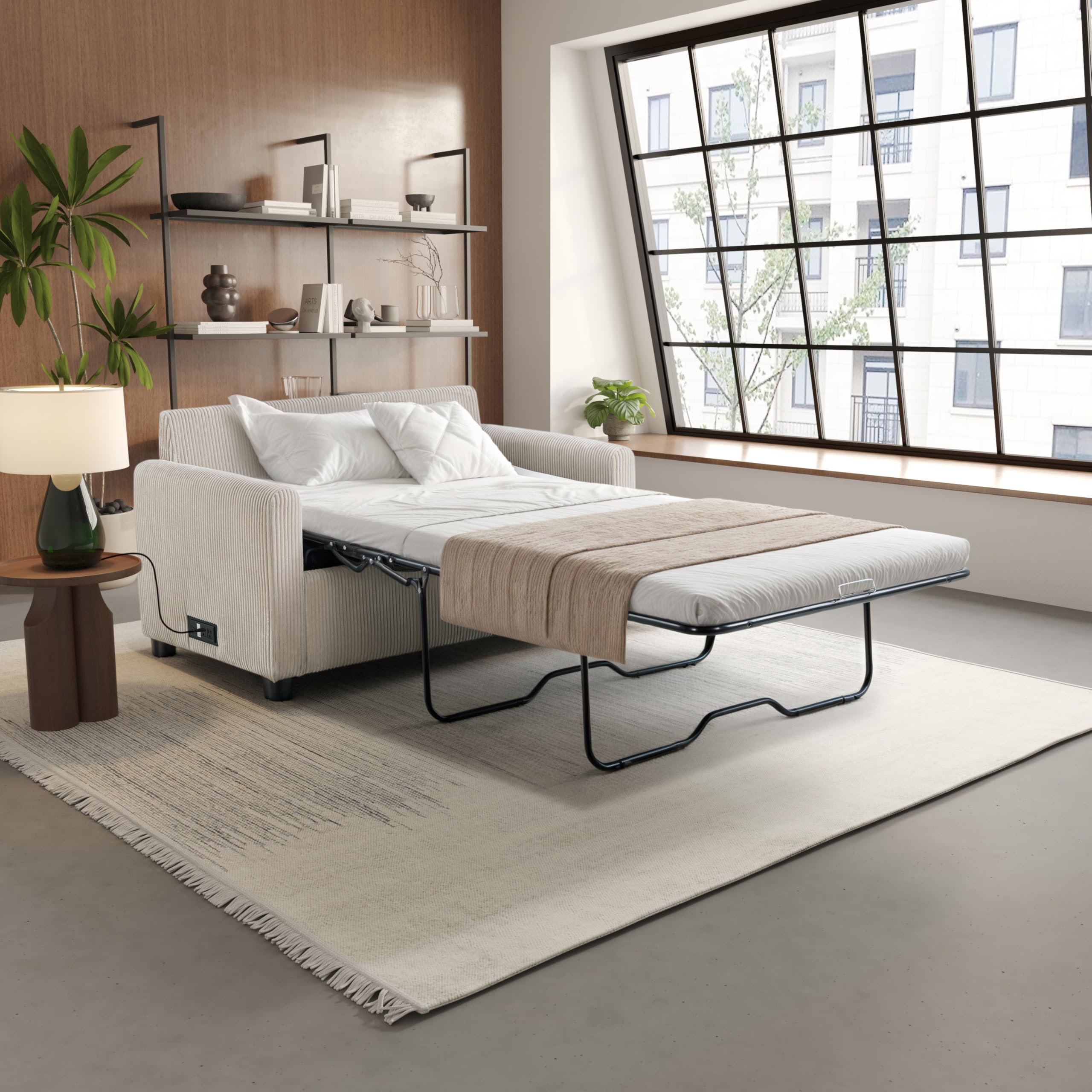 Photo 1 of ***Damaged***
Serta® Darnold 53.5" Pull-Out Sleeper Loveseat, Twin Size, Dreamcoil® Comfort, Memory Foam Pull-Out Mattress, USB-C and USB-A Power Ports, Soft Corduroy Fabric, Beige
