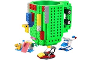DEEXITO Build-on Brick Coffee Mugs,Creative DIY Cup with Building Blocks Randomly,Novelty Gifts for Kids Adults Birthday Xmas,Green