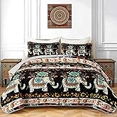 AILONEN Elephant Southwest Style Quilt King Size Bedding Set with 2 Pillowcases,Black & White Geometric Stripe Bedspresd Coverlet,3Pcs Western Decor Quilt Set for All Season