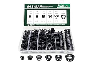 EASYEAH 160 Pcs 6 Sizes Cable Snap-in Knockout Insulating Bushing Grommets Assortment Kit, 5/16, 3/8, 1/2, 5/8, 3/4, 1 Black Nylon Plastic Hole Grommets for Wiring, Wire Cord Hose Tubing Protector