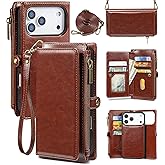 MInCYB for iPhone 17 Pro Max Wallet Case, [Compatible with Magsafe] [Magnetic Detachable] [RFID Blocking] PU Leather Case with Card Holder & Crossbody Strap for Women Men, Brown