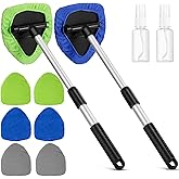 Tallew 2 Packs Windshield Cleaner Tool Microfiber Car Window Cleaner Auto Window Cleaning with Detachable Handle, 6 Reusable Microfiber Pads and 2 Spray Bottles for Car Cleanser Brush Cleaning Kit