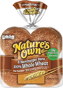 Nature's Own 100% Whole Wheat Hamburger Buns, Sandwich Buns, 8 Count