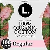 L. Ultra Thin Liners for Women, Regular Coverage, Organic Cotton Top Layer, Unscented Pantiliners, 100 Count