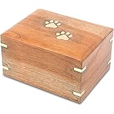 ZIYA Wooden Cremation Urn for Dog Ashes | Handmade Wood Pet Urn | Brass Paws Inlaid | Pet Memorial | Funeral Urns for Pet Ashes-Small